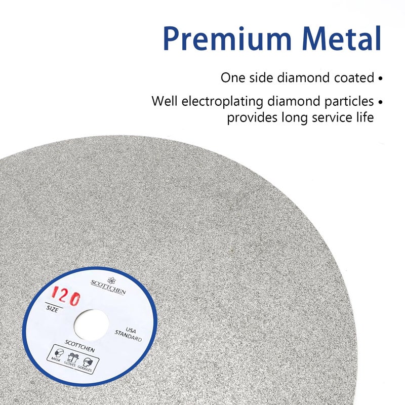 SCOTTCHEN Diamond Flat Lap Wheel 8" x 1/2" Grinding Sanding Disc Lapping Polishing Disc-120 Grit - Image 3